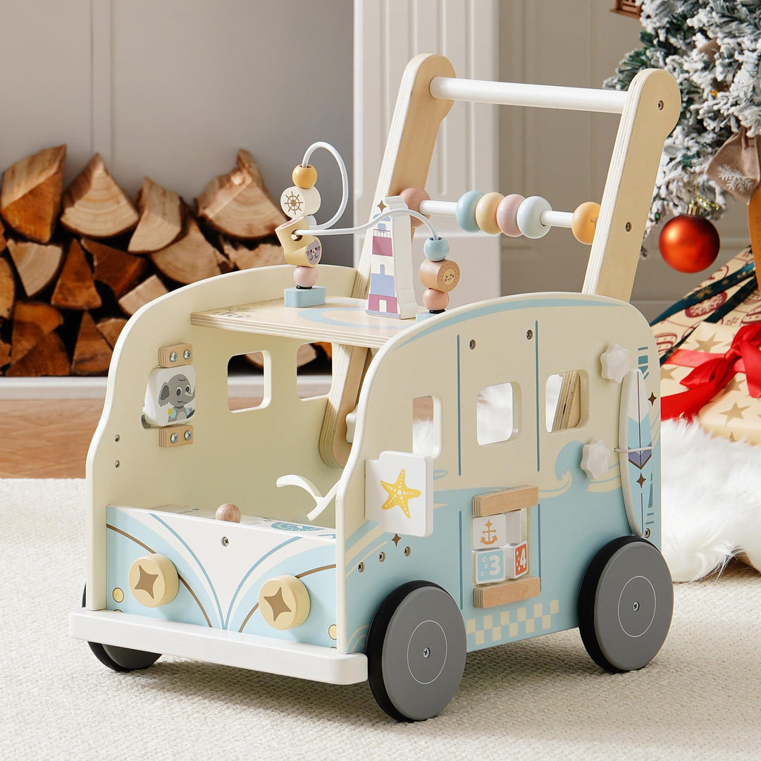 Lauflernwagen Holz Bus-Design mit Aktivitätsbrett für Kleinkinder - Bild 2