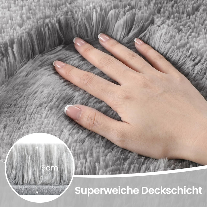 Hochflor Teppich Hellgrau 160x230 cm mit Antirutsch-Boden - Bild 2