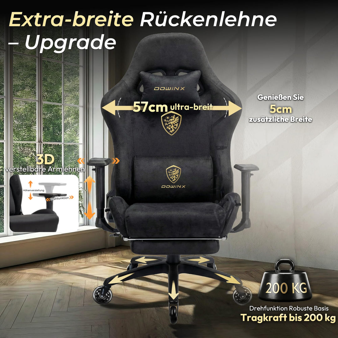 Gaming Stuhl Wildlederimitat ergonomisch 200kg mit Fussstuetze schwarz - Bild 8