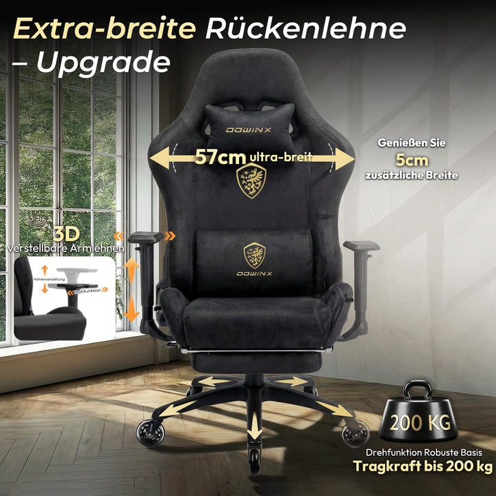 Gaming Stuhl Wildlederimitat ergonomisch 200kg mit Fussstuetze schwarz - Bild 8