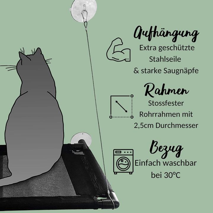 Katzen-Fensterbett Hängematte schwarz bis 23 kg für kleine Fenster - Bild 3