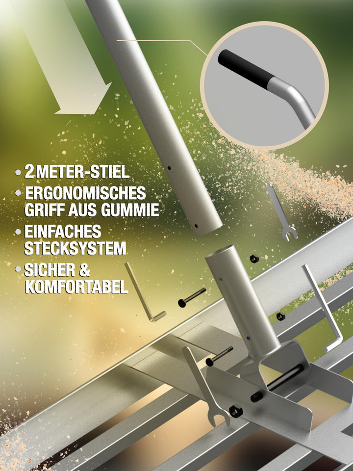 Rasen Rakel Stahl 114x25 cm mit 2,13 m Stiel zur Rasennivellierung - Bild 5