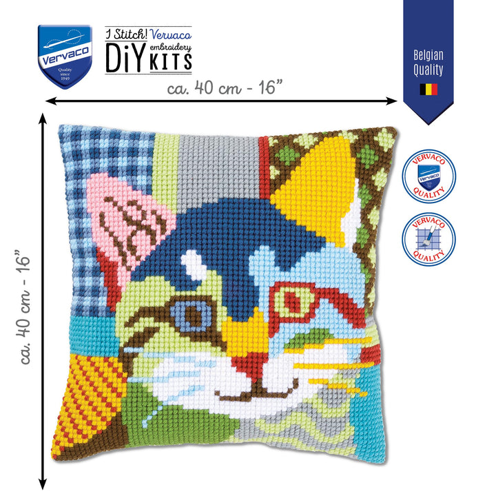 Kreuzstich Stickset Kissen Katze Patchwork 40x40 cm Anfänger - Bild 2