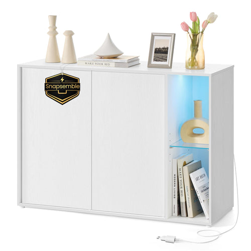 TV-Schrank mit RGB-LED Glasablage werkzeuglose Montage Schneeweiss