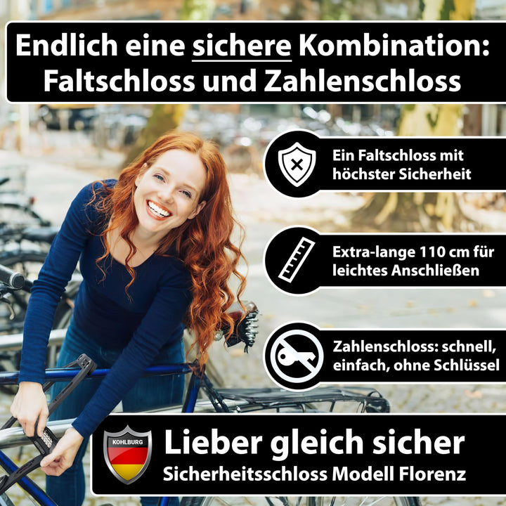 Faltschloss Fahrrad 110cm Zahlenschloss Edelstahl ADFC-zertifiziert - Bild 7