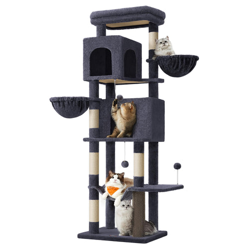 Kratzbaum XXL 175 cm mit 2 Höhlen, Hängematte und Sisal für Katzen