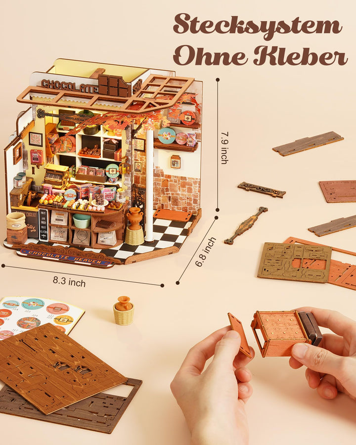 Miniatur Haus Bausatz Schokoladenladen 330 Teile ohne Kleber - Bild 4