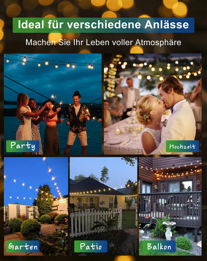 Solar Lichterkette Aussen 15 m mit 25 G40 Birnen Warmweiss IP65 - Bild 7