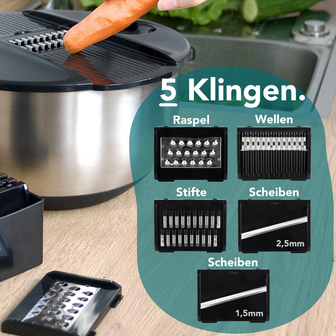 Salatschleuder Edelstahl 4,5 L mit Gemüsehobel 5 Klingen - Bild 5