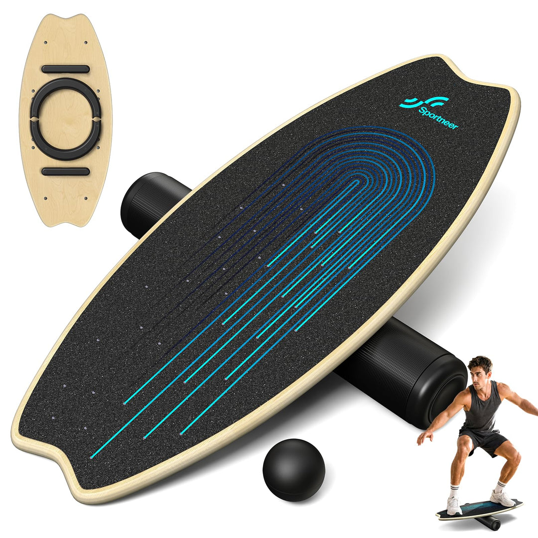 Balance Board Holz 2-in-1 mit Rolle und Ball für Kinder und Erwachsene