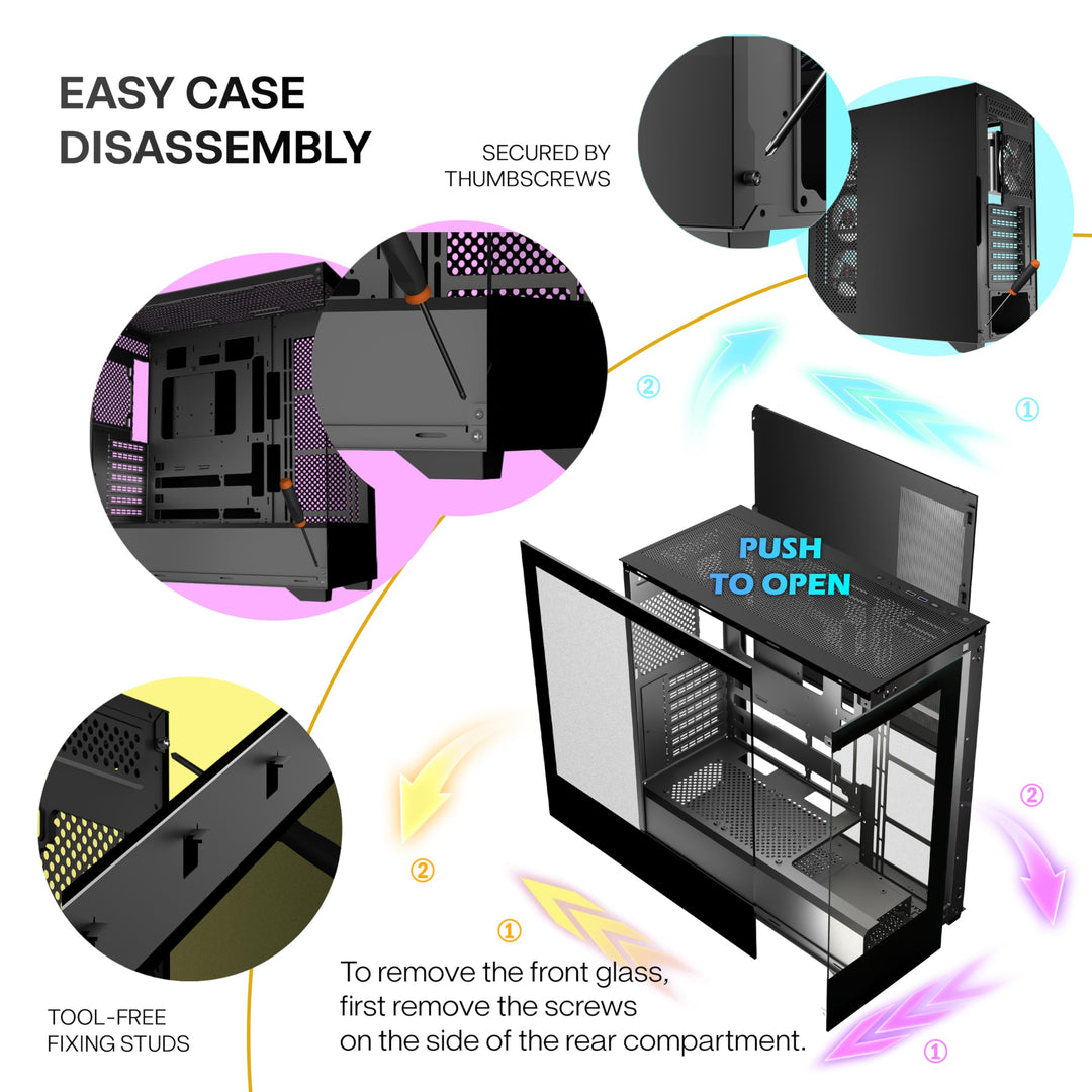 PC Gehäuse ATX Mid Tower 270° Panorama-Glas 4 Lüfter vorinstalliert - Bild 10