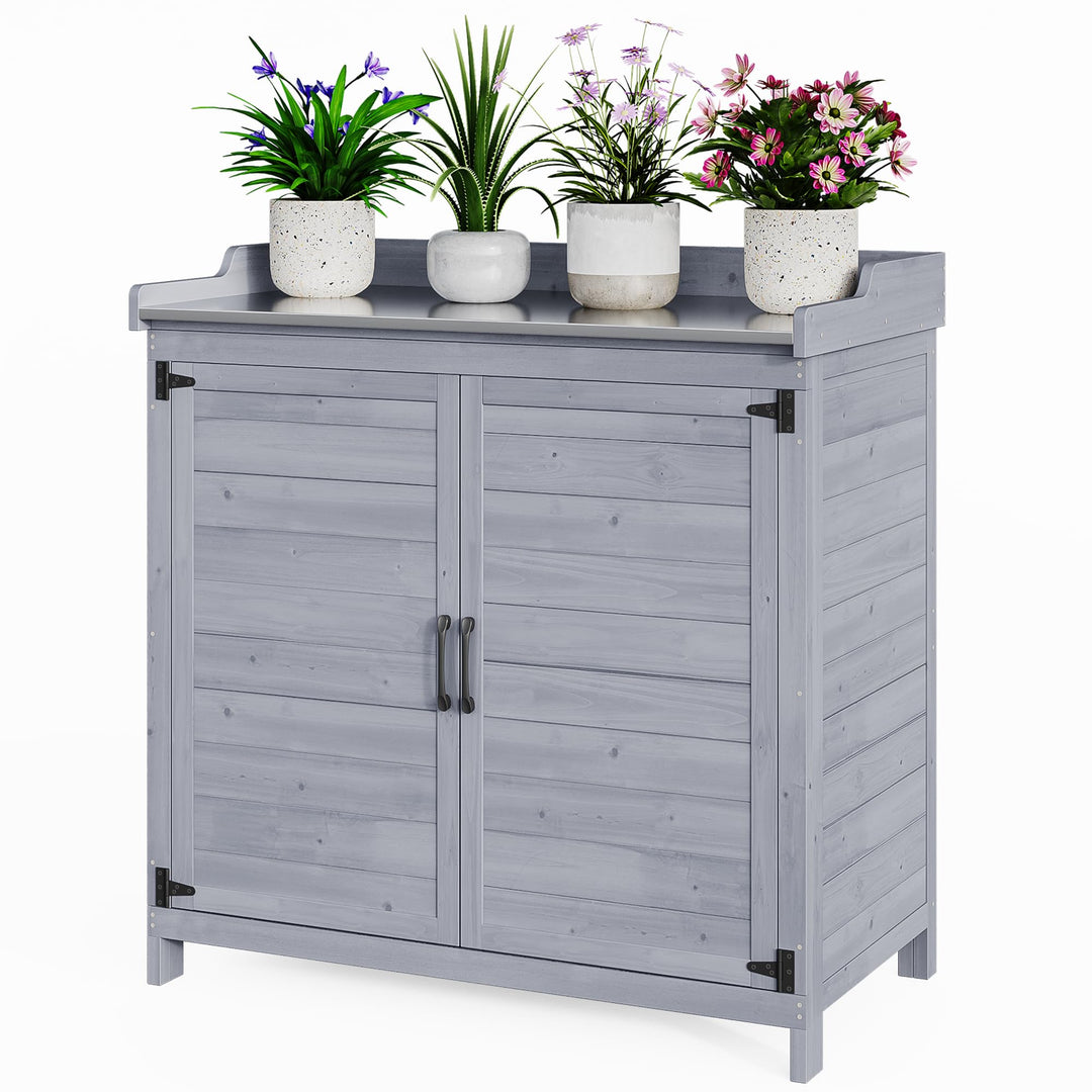 Pflanztisch mit Unterschrank Tannenholz 98x48x95 cm Grau Outdoor