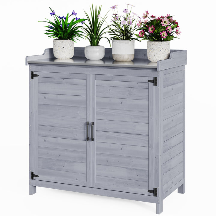 Pflanztisch mit Unterschrank Tannenholz 98x48x95 cm Grau Outdoor