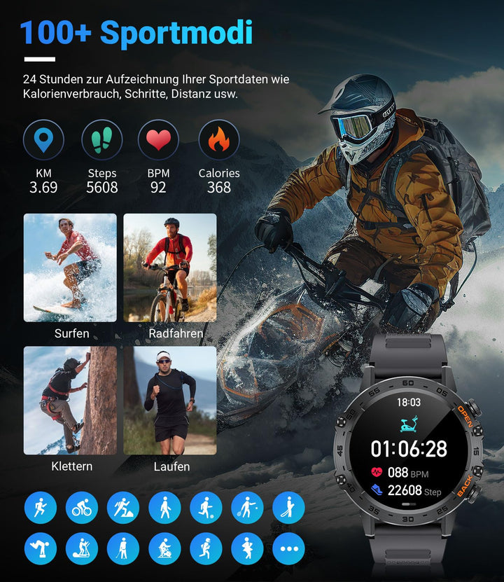 Smartwatch mit Telefonfunktion 1,39 Zoll 111 Sportmodi IP67 Herren - Bild 5