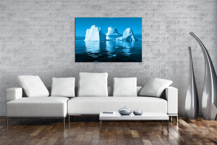 Leinwandbild Eisberge Monochrom Blau auf Echtholzrahmen 80x60 cm - Bild 2