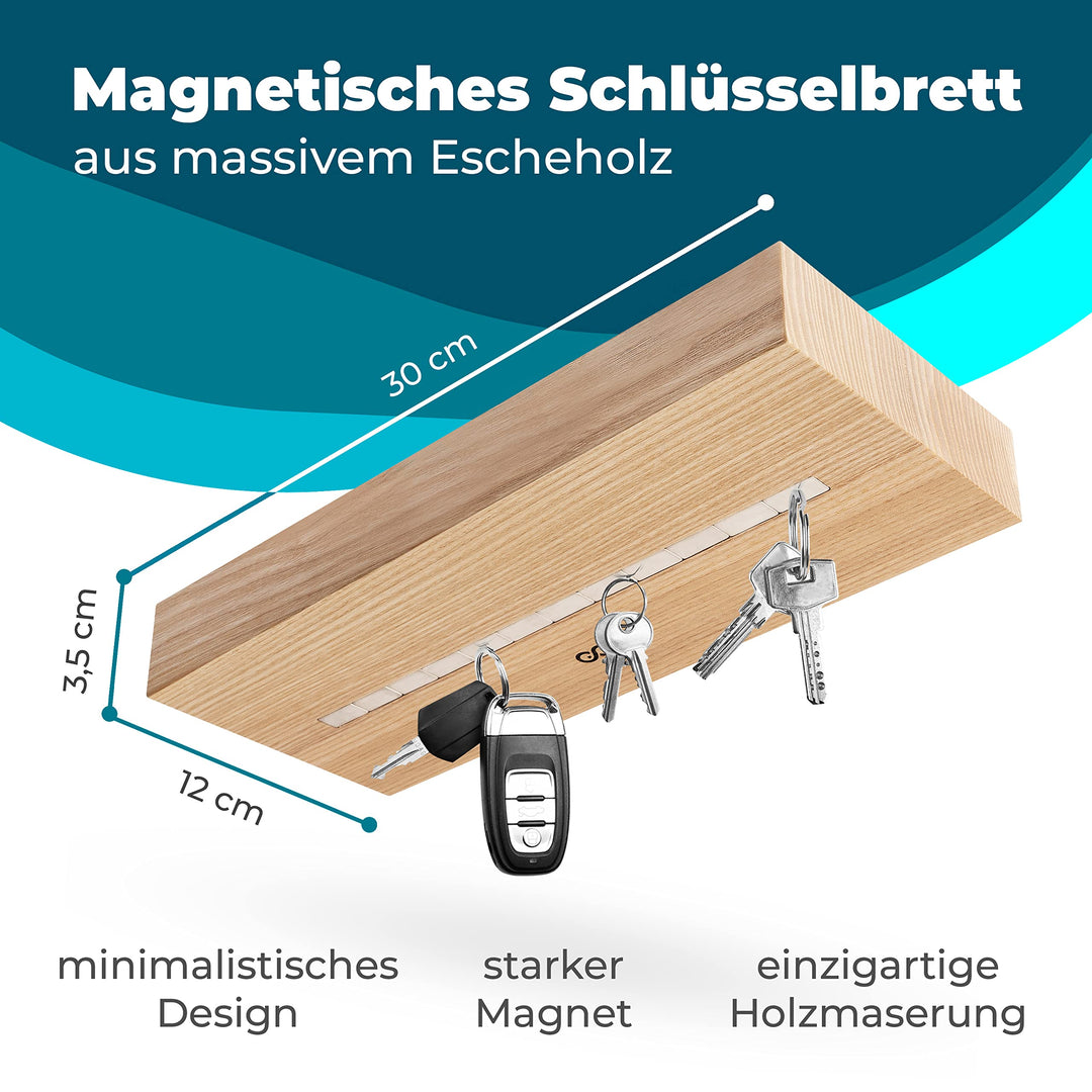 Schlüsselbrett Massivholz Esche mit Magnetleiste und Ablage - Bild 2