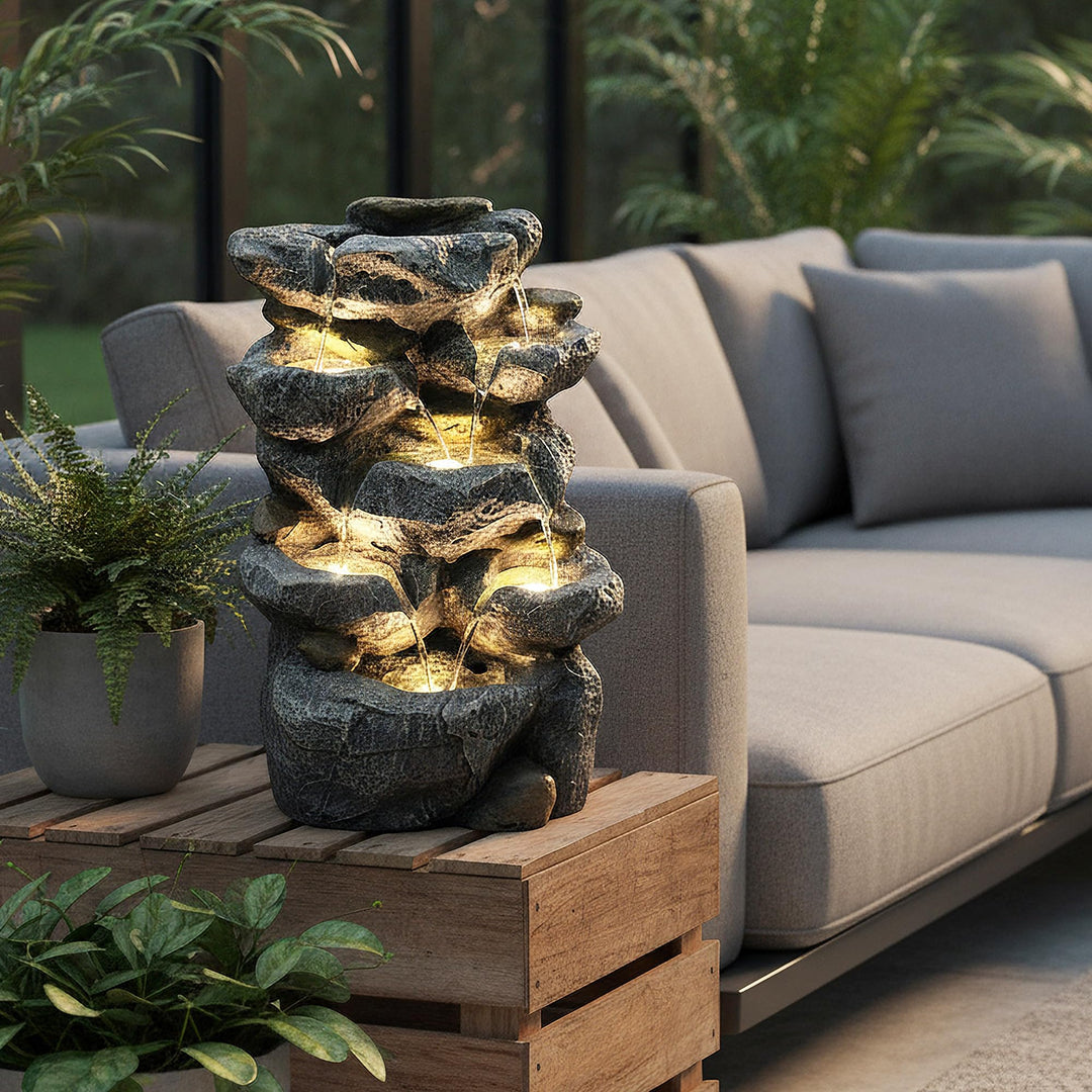 Zimmerbrunnen Stein-Optik mit LED Beleuchtung Indoor Outdoor 48 cm - Bild 8