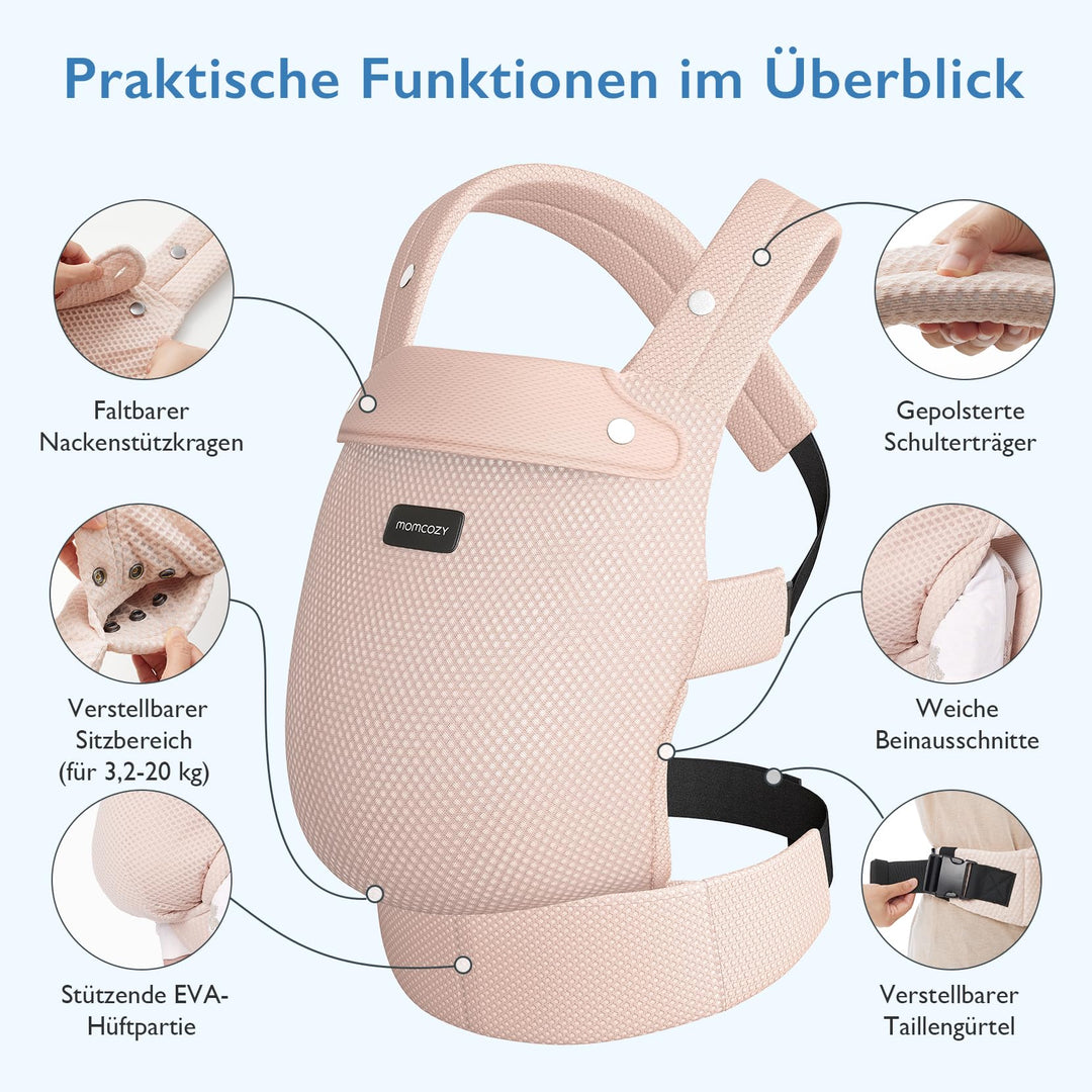 Babytrage Netz Air-Mesh ab Geburt 3,2–20 kg ergonomisch Rosa - Bild 3