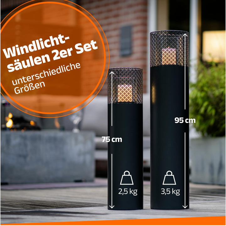 Windlichtsäule Anthrazit 2er Set Industrial Design 95cm + 75cm - Bild 4