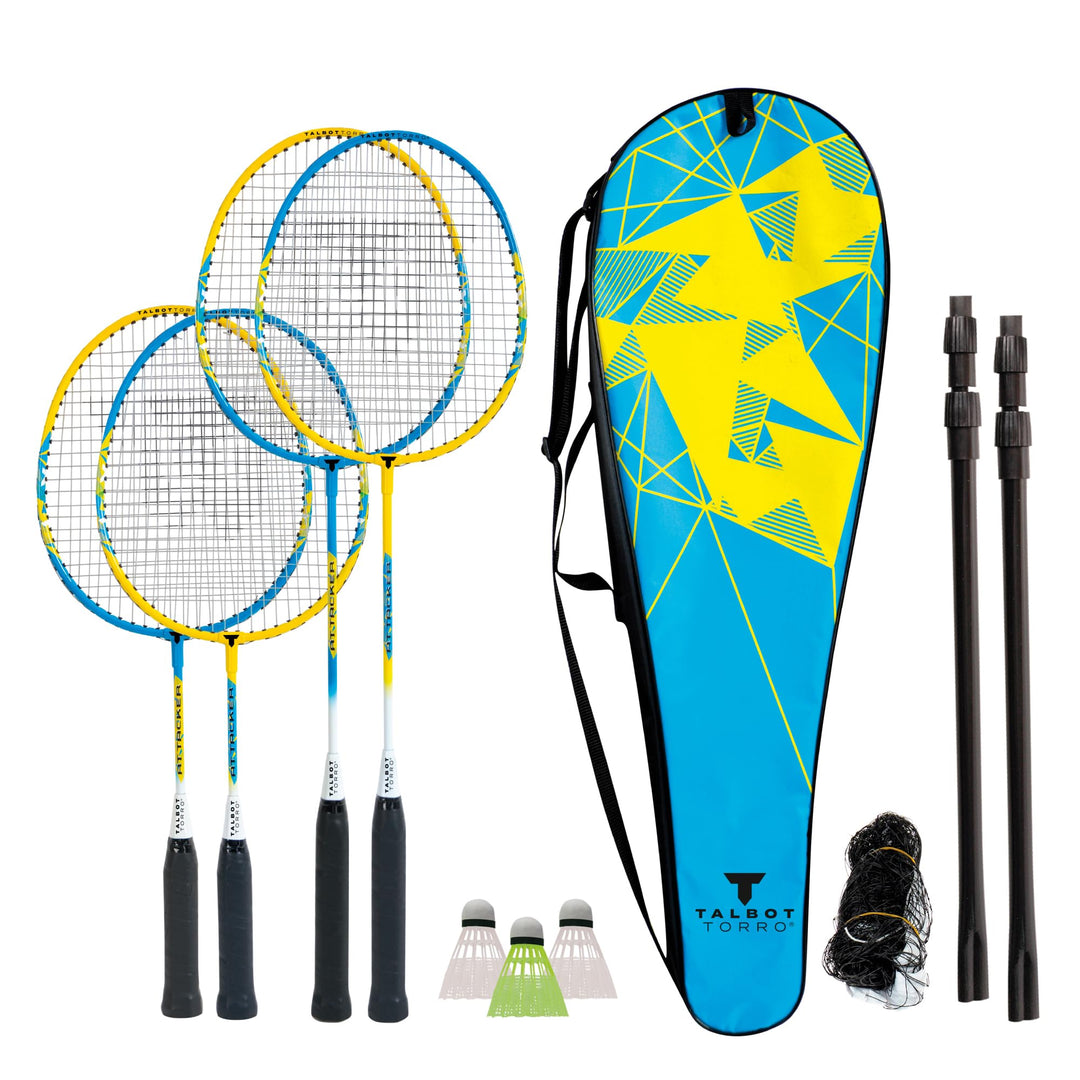 Badminton-Set Family 4 Schläger mit Teleskopnetz für Kinder und Erwachsene