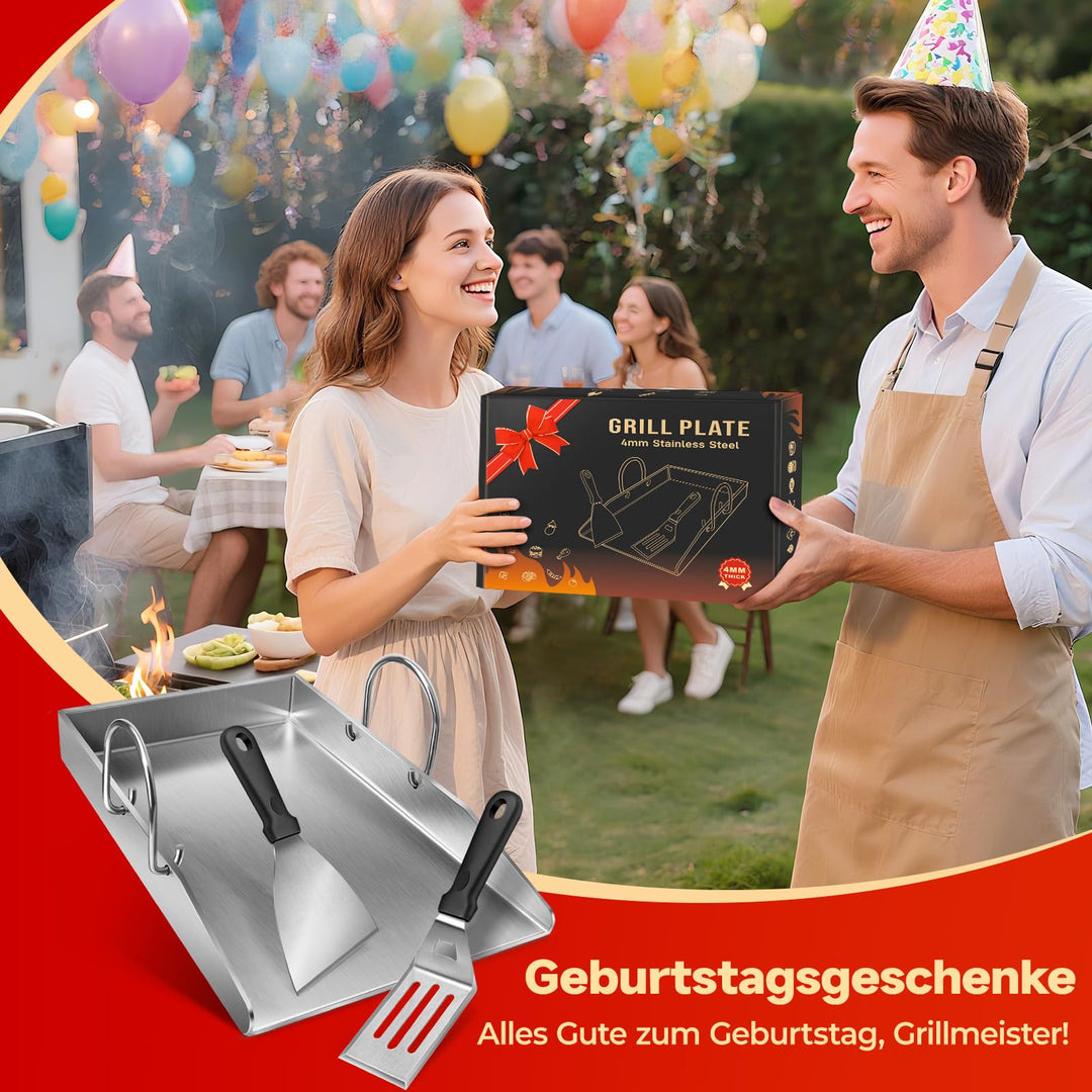 Grillplatte Plancha Edelstahl 4mm 40x30cm mit 2 Grillspachtel - Bild 5