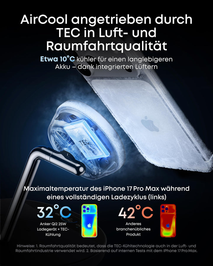 3-in-1 Ladestation Qi2 25W mit Display &amp; TEC-Aktivkühlung Schwarz - Bild 3
