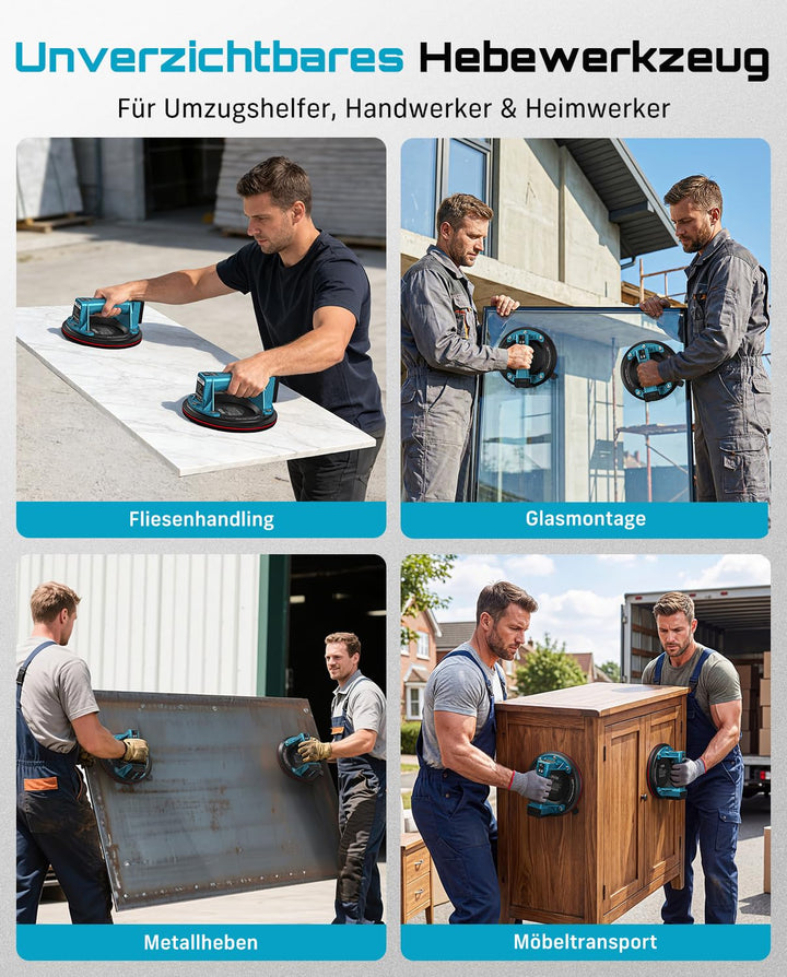Akku-Vakuumsaugheber 2er-Set 272 kg Tragkraft mit LCD für Fliesen - Bild 5