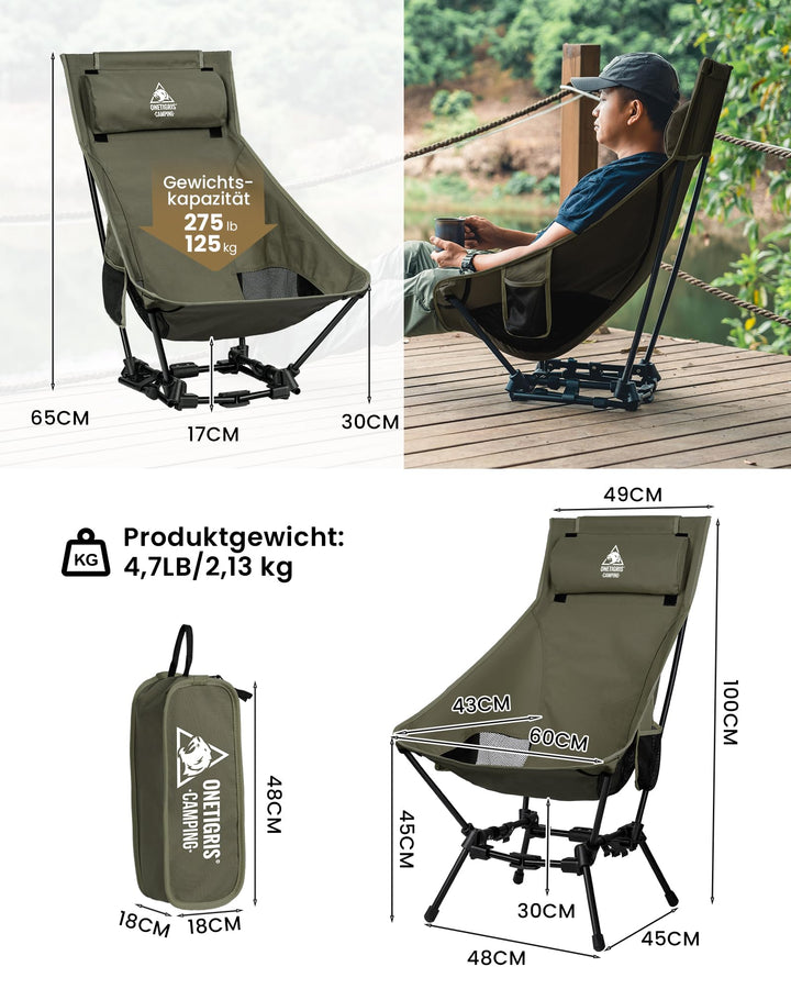 Campingstuhl faltbar Aluminium 125 kg Hochlehner mit Nackenkissen - Bild 3