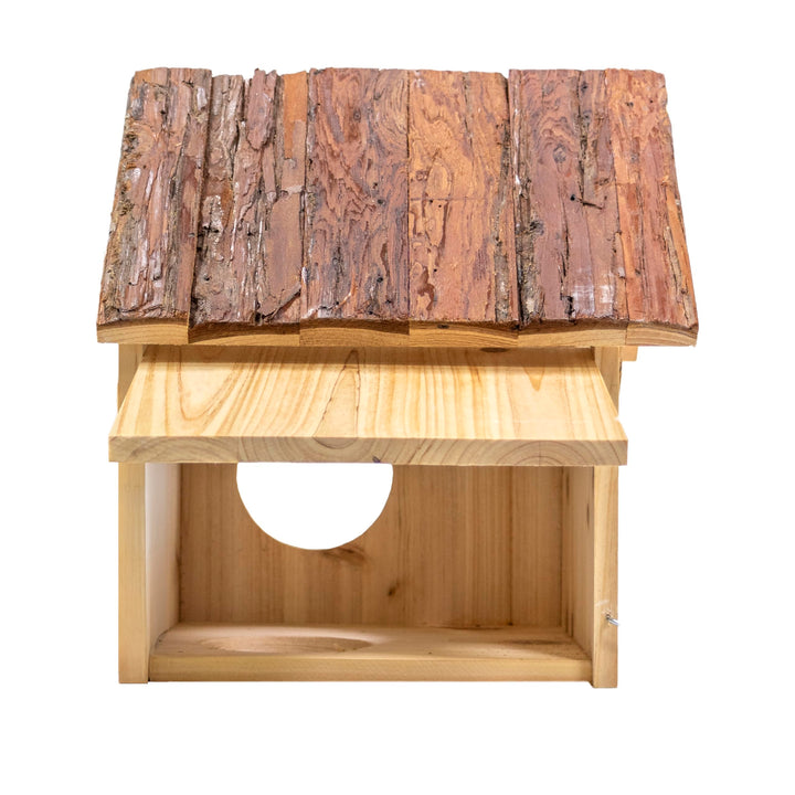 Eichhörnchenhaus Holz mit Rindendach 3 Eingänge 25x26x29 cm - Bild 4