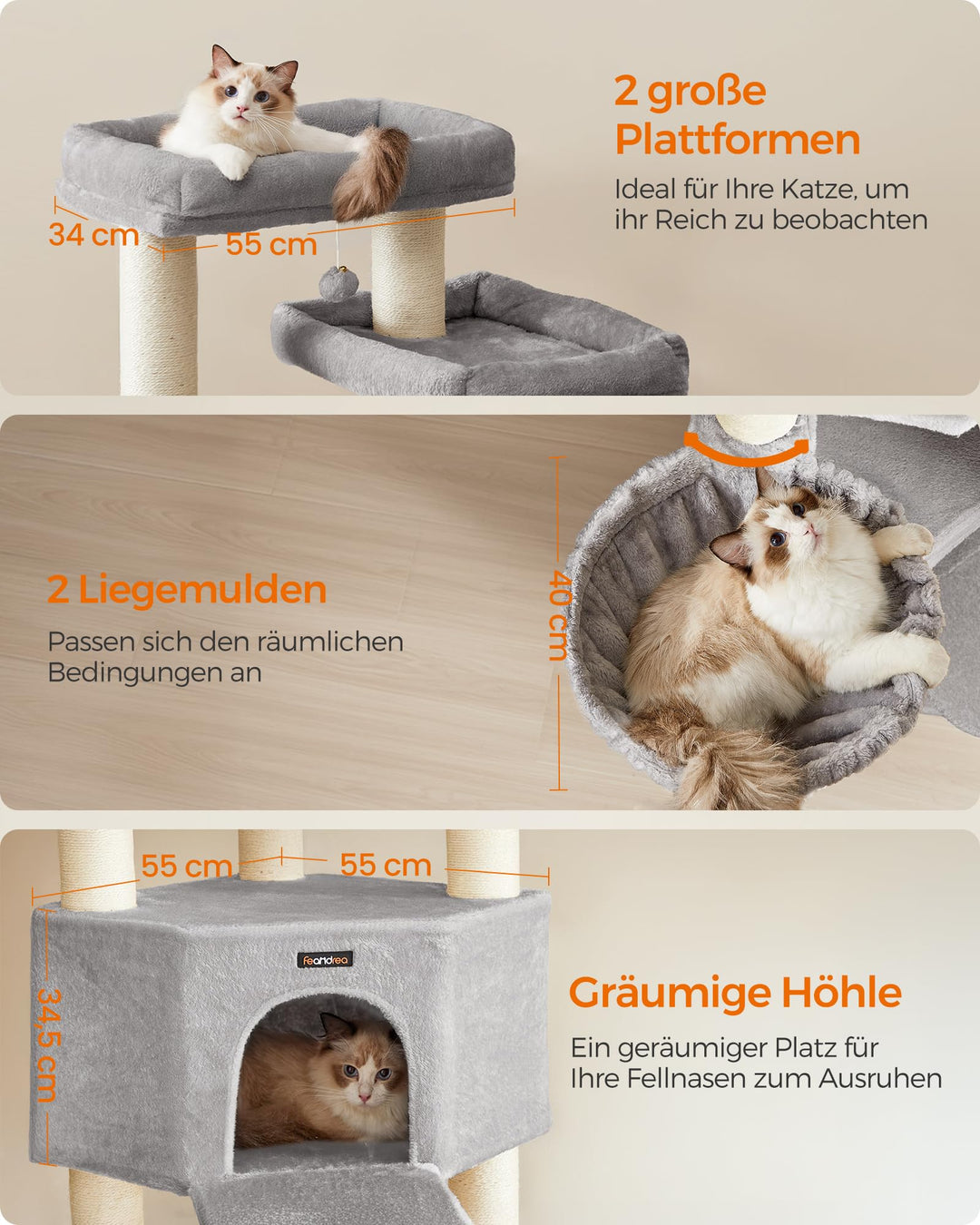 Kratzbaum XXL Sisal 186 cm hoch 5 Ebenen für mehrere Katzen - Bild 4