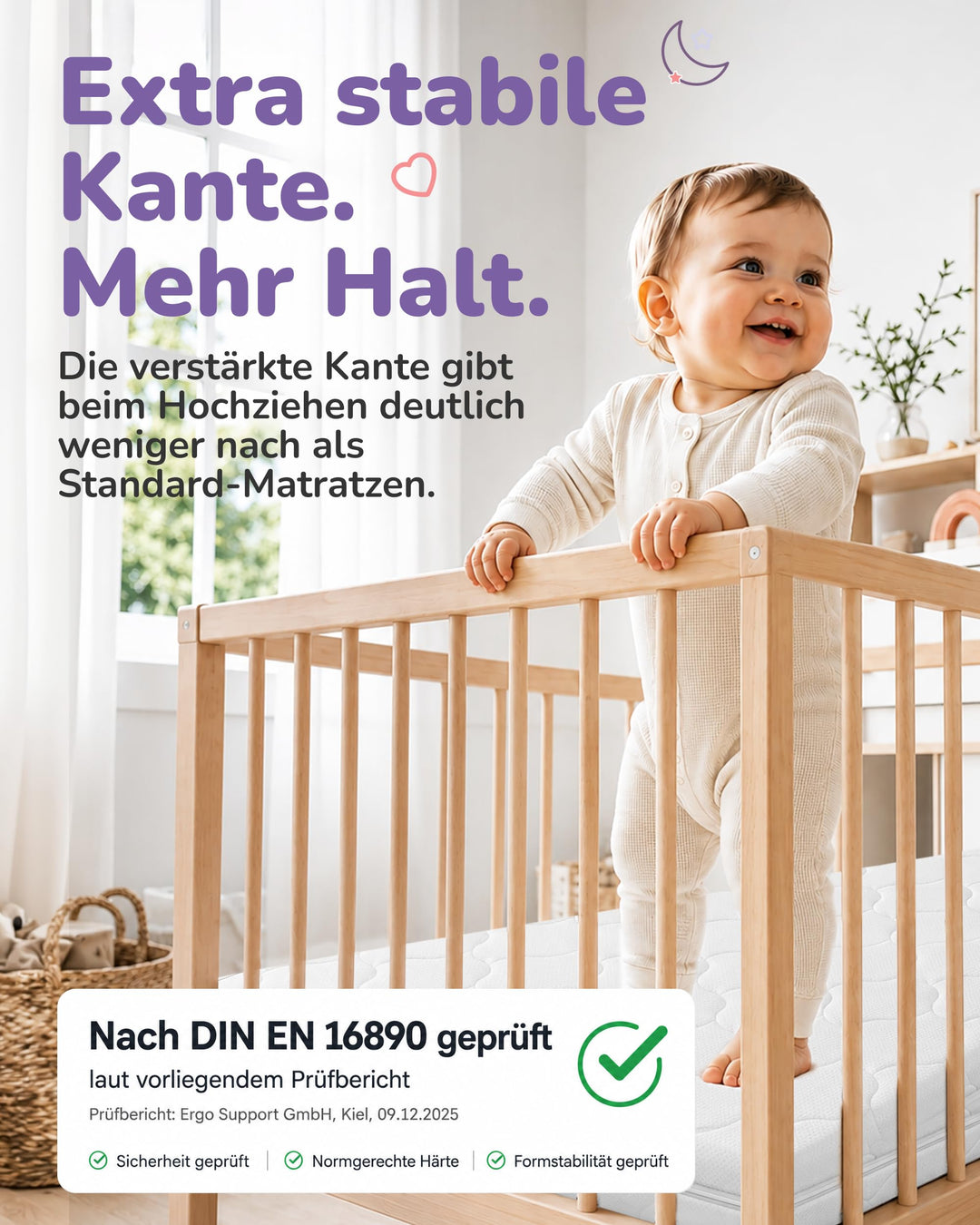 Babymatratze 60x120 cm Kaltschaum mit Trittkante, Oeko-Tex 100 - Bild 6