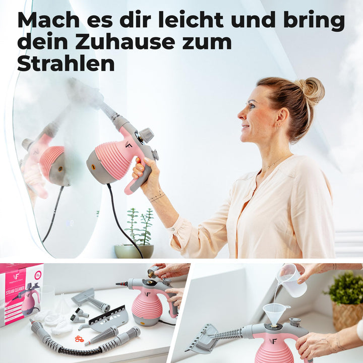 Handdampfreiniger Rosa 350ml Tank mit Dampfregulierung &amp; Aufsätzen - Bild 7