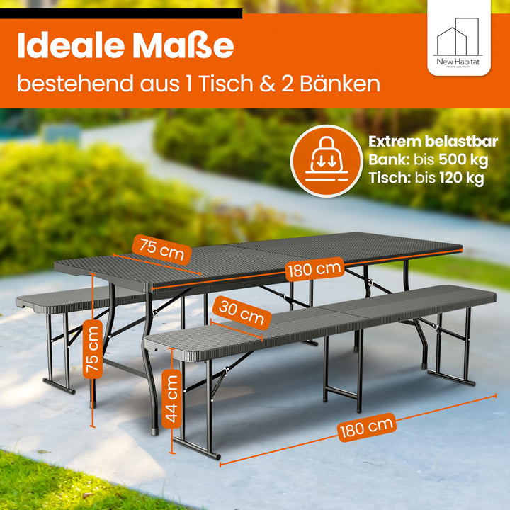 Bierzeltgarnitur Polyrattan klappbar 180 cm für 8 Personen - Bild 2