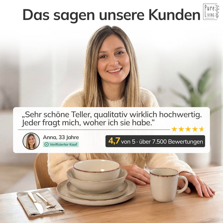 Steingut Geschirrset 48-tlg. für 12 Personen Landhaus-Stil Beige - Bild 8