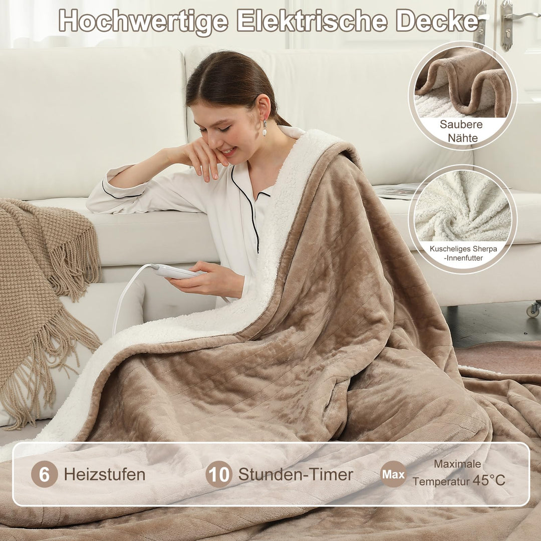Heizdecke Flanell 130x180cm mit Abschaltautomatik 6 Stufen Beige - Bild 2