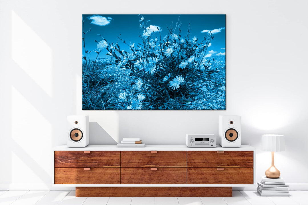 Leinwandbild Kornblumen Blau Monochrom 80x60 cm Echtholzrahmen - Bild 5