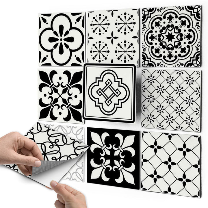 Fliesensticker Mosaik Schwarz-Weiss Vinyl selbstklebend 72er-Set 10x10 cm