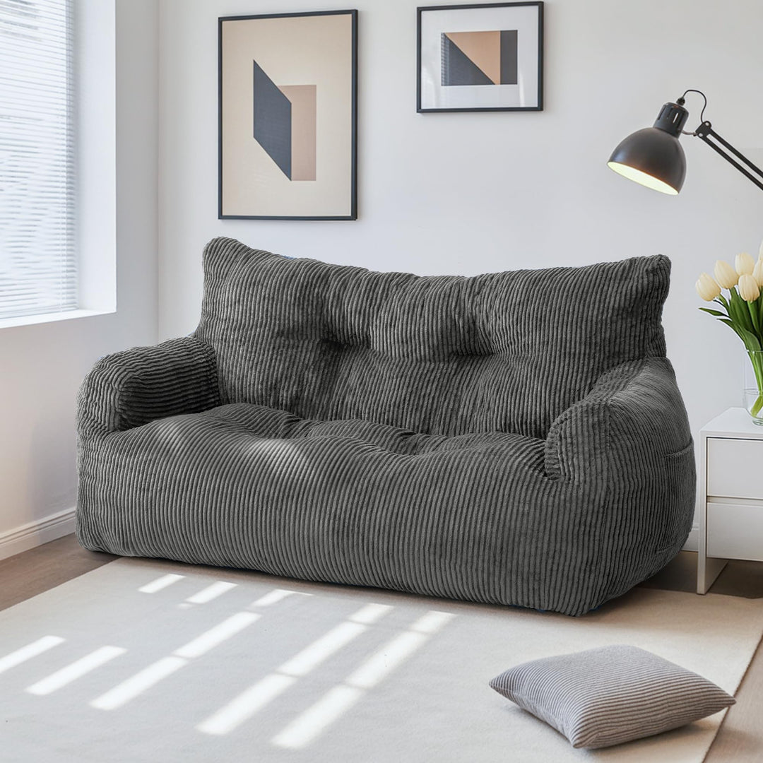 Sitzsack Lounge Sessel Kord Grau mit Armlehnen für Erwachsene - Bild 5