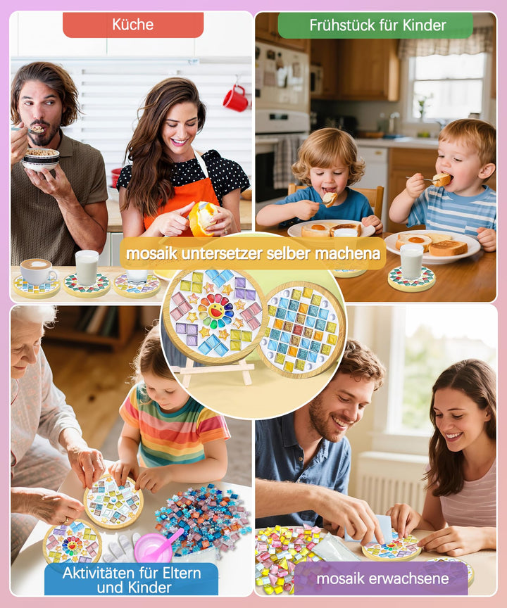 Mosaik Bastelset Kinder Holzuntersetzer DIY Glassteine 4er-Set - Bild 7