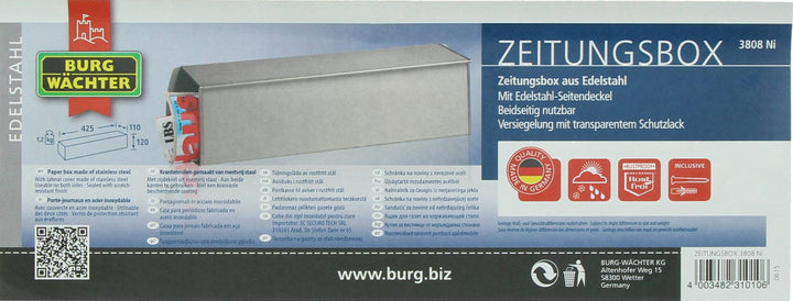 Zeitungsrolle Aussen verzinkter Stahl eckig 425mm Wandmontage weiss - Bild 7