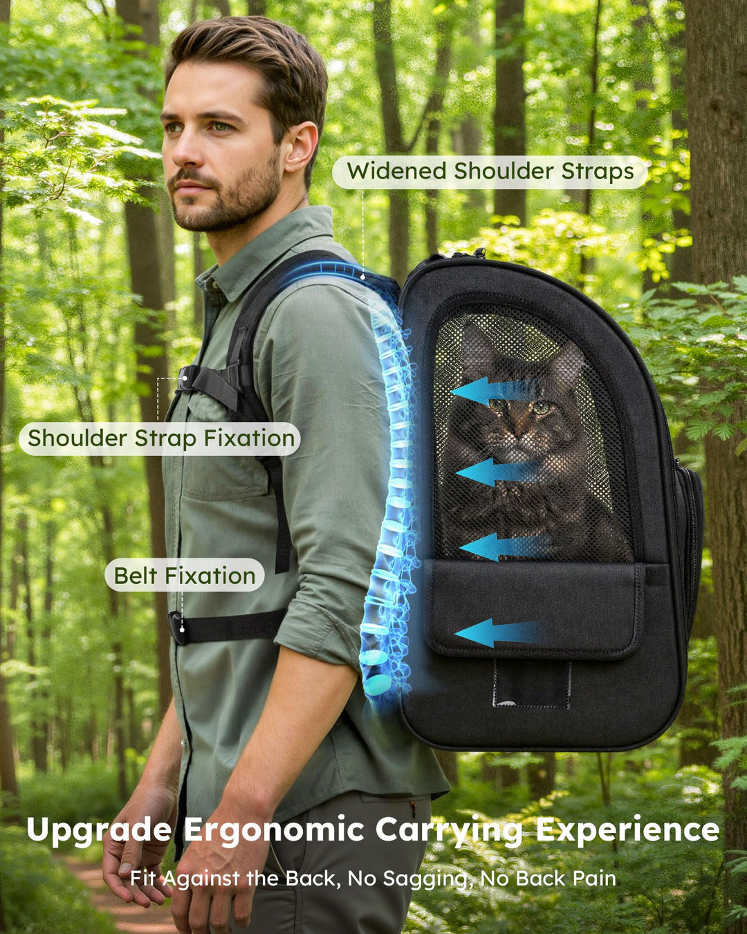 Haustier-Rucksack XL Oxford faltbar mit 4-seitigem Netz für Katzen &amp; Hunde - Bild 6