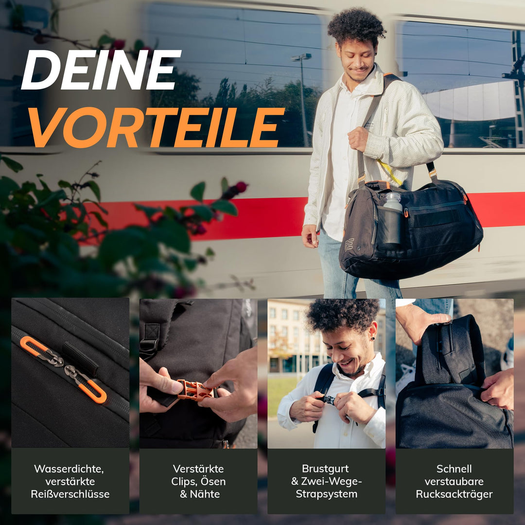 Sporttasche &amp; Rucksack 50L recyceltes PET mit Schuhfach wasserdicht - Bild 6
