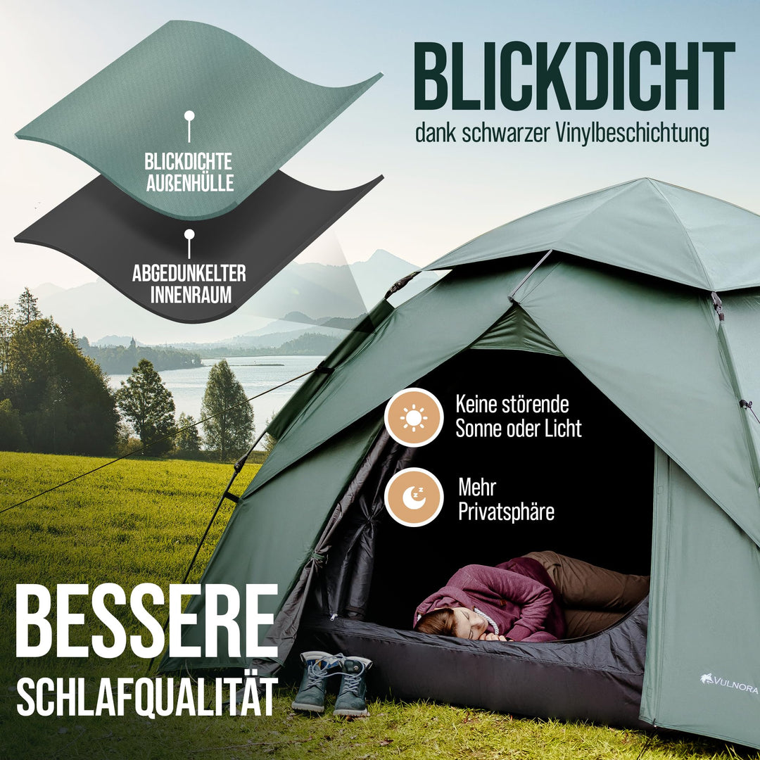 Pop-Up-Zelt 4 Personen 5000mm Wassersäule blickdicht UV-Schutz UPF50+ - Bild 3