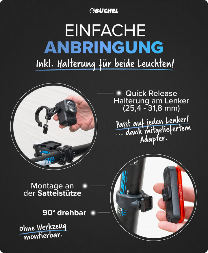 Fahrradlicht Set LED USB-C StVZO 15-60 Lux mit Akkuanzeige - Bild 5
