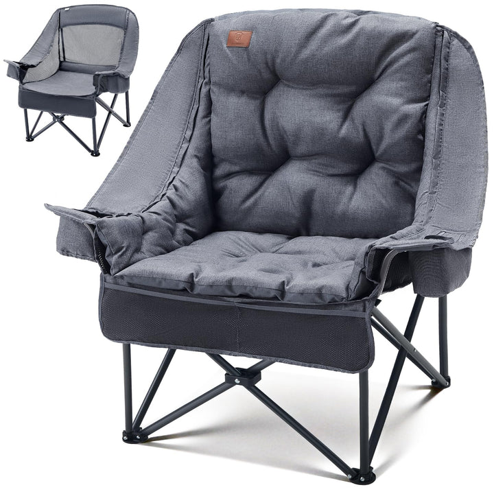 Campingstuhl Faltbar 2-in-1 mit 6cm Polsterung 180kg XXL grau