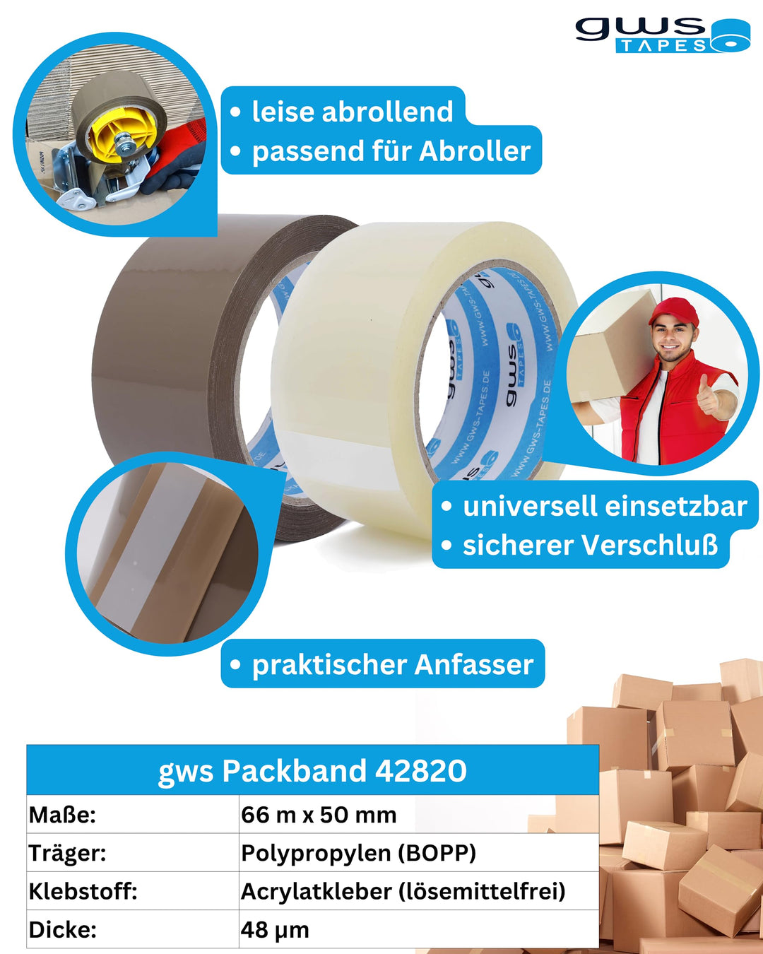 Paketklebeband farblos 36 Rollen 66m x 50mm geräuscharm - Bild 2