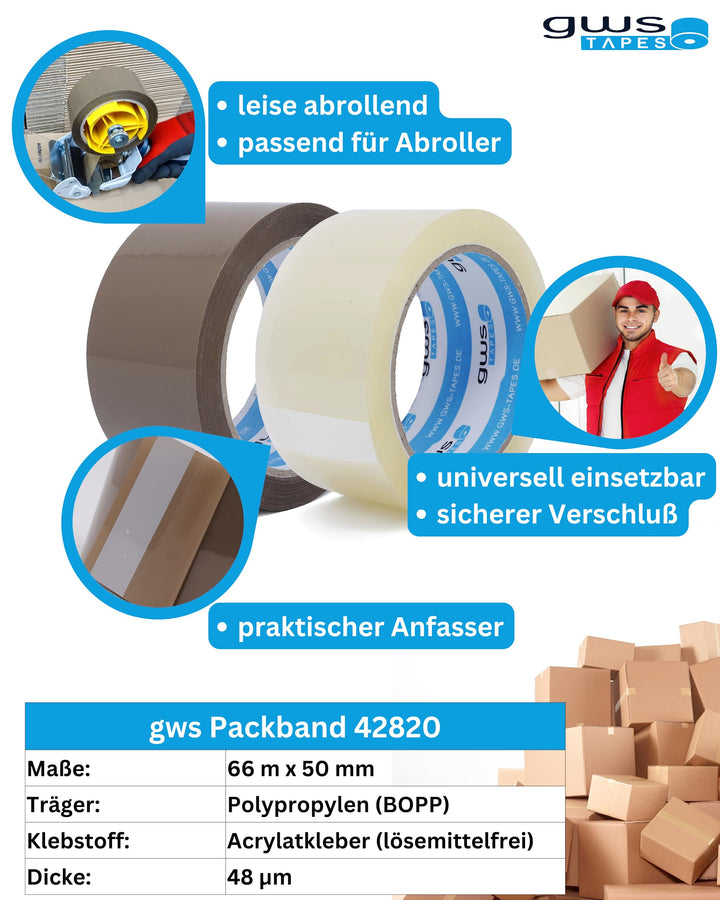 Paketklebeband 36 Rollen Braun 50mm x 66m geräuscharm Acrylat - Bild 2