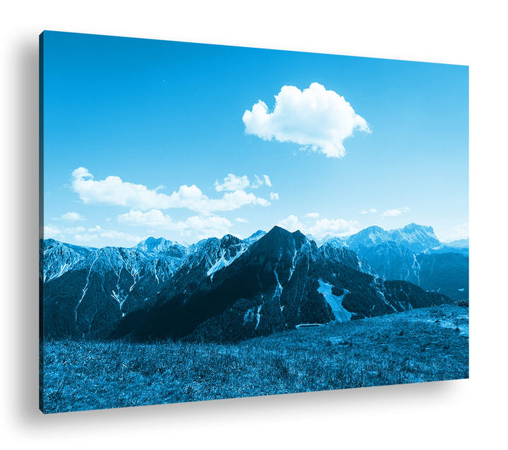 Leinwandbild Berglandschaft Monochrom Blau 80x60 cm Echtholzrahmen