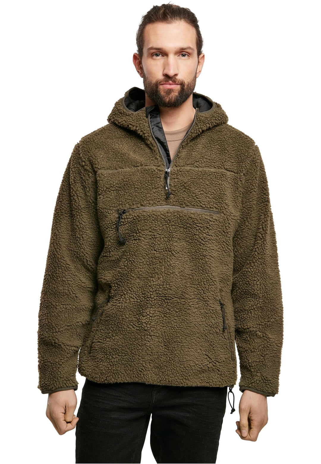 Fleece Kapuzenpullover Teddy-Fleece mit Kapuze und Taschen, Oliv, XL - Bild 4