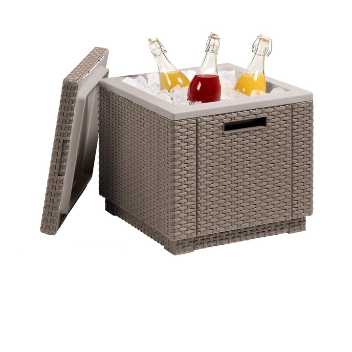 Kühlbox Beistelltisch Rattanoptik 40 L für Garten &amp; Terrasse